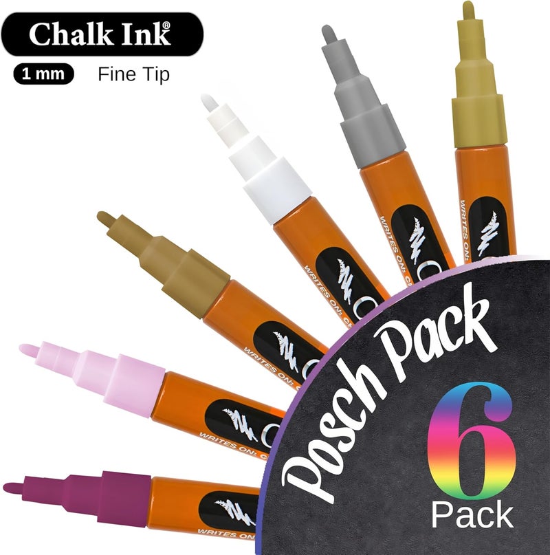 Chalk Ink Chalk Markers - Professional Fine Tip Chalkboard Markers - Quick Dry Long Lasting Colors - Wet Wipe Liquid Chalk Pens (Posh, 1mm, 6 Pack) - Image 2